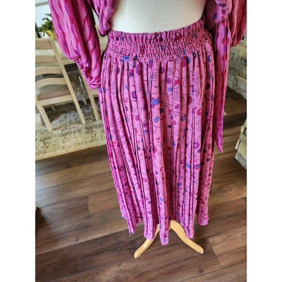 Vintage 80s Judi Michael 2 piece pleated skirt set Flapper Mixed Print Ruffle - Picture 10 of 11